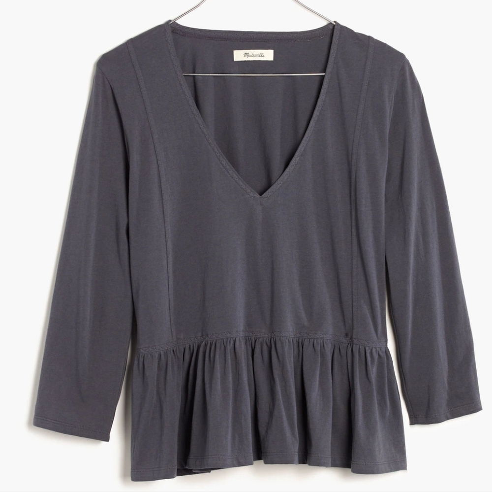 Madewell deep v-neck  peplum blouse L
